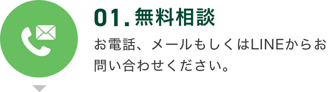 01.無料相談 お電話、メールもしくはLINEからお問い合わせください。